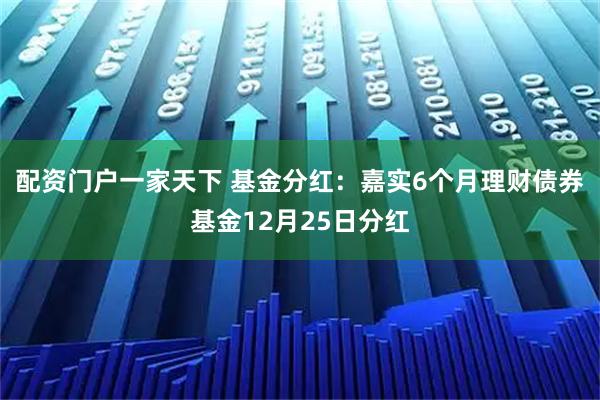 配资门户一家天下 基金分红：嘉实6个月理财债券基金12月25日分红